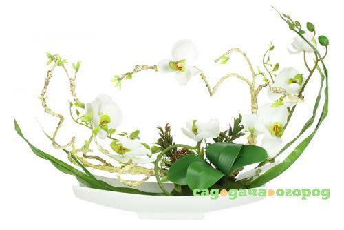 Фото Декоративные цветы Dream Garden, Орхидея белая, 38*14*31 см, на керамической подставке