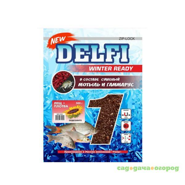 Фото Прикормка DELFI зимняя ICE READY увлажненная (лещ + плотва; подсолнух, черная, 500 г)