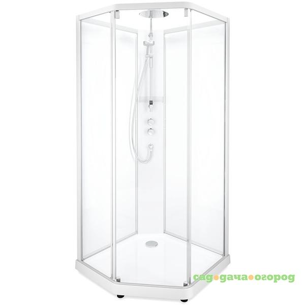 Фото Showerama 10-5 100x100 пятиугольная профиль Белый стекло прозрачное