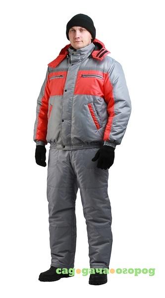 Фото Зимний костюм для работы URSUS Стим-Ямал серый с красным (Оксфорд) -25°C