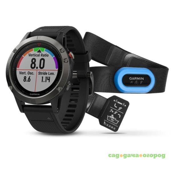 Фото Спортивный навигатор Garmin FENIX 5 серые с черным ремешком и HRM-Tri (010-01688-30)