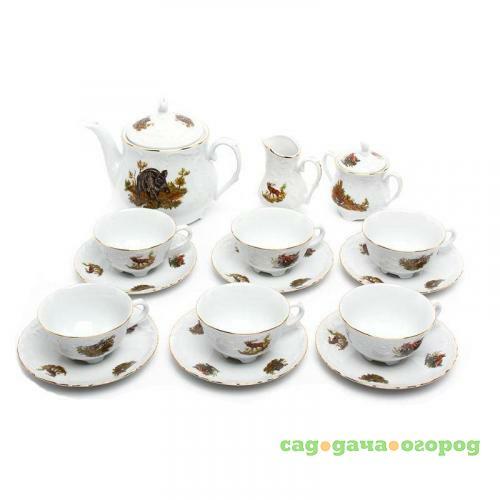 Фото Чайный сервиз PORCELAINE Czech Gold Hands, Охота, 15 предметов