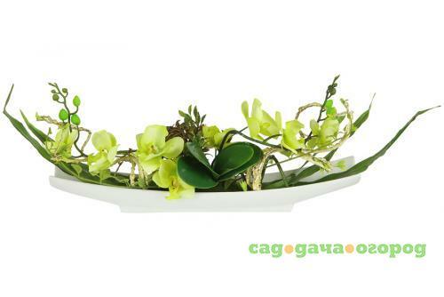 Фото Декоративные цветы Dream Garden, Орхидея желтая, 56*11*25,5 см, на керамической подставке