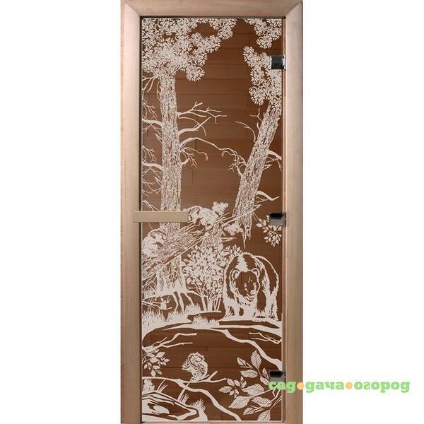 Фото Дверь для сауны стеклянная Doorwood DW00932 Мишки в лесу бронза 700х1900 мм