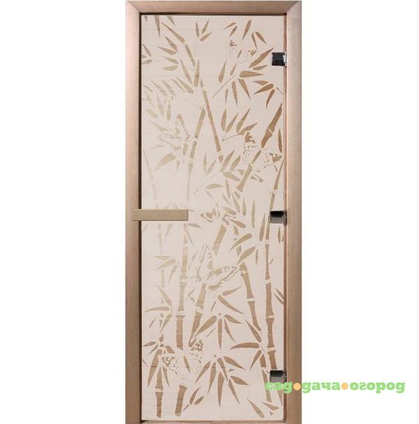 Фото Дверь для сауны стеклянная Doorwood DW00059 Бамбук и бабочки сатин 700х1900 мм