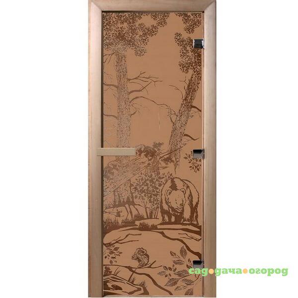 Фото Дверь для сауны стеклянная Doorwood DW00938 Мишки в лесу бронзовая матовая 700х1900 мм