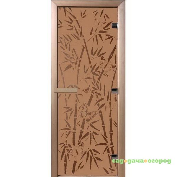 Фото Дверь для сауны стеклянная Doorwood DW00058 Бамбук и бабочки бронза матовая 800х2000 мм