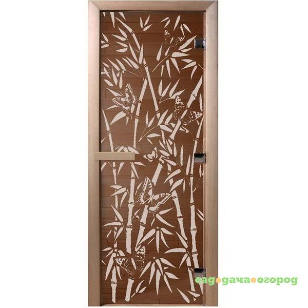Фото Дверь для сауны стеклянная Doorwood DW00056 Бамбук и бабочки бронза 800х2000 мм