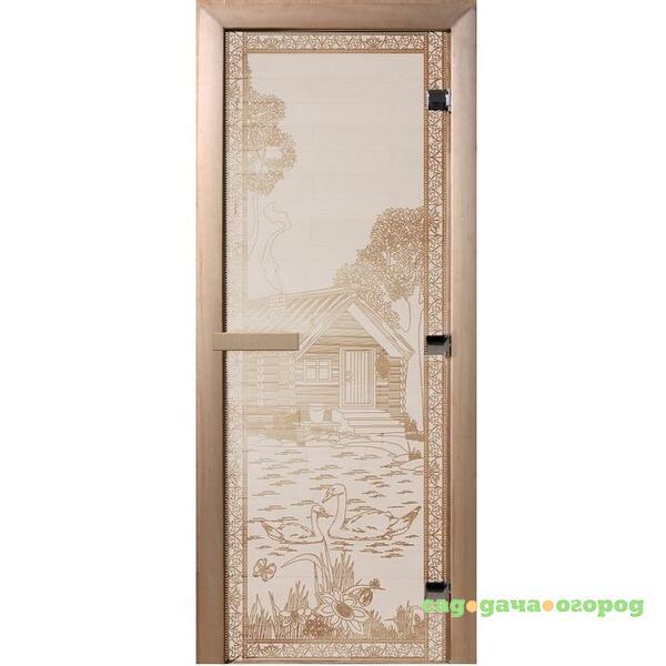 Фото Дверь для сауны стеклянная Doorwood DW00920 Банька в лесу сатин 700х1900 мм