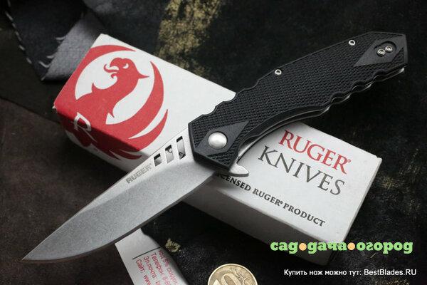 Фото Нож складной Ruger Knives Follow-Through™ Compact IKBS® Flipper, Stonewashed Plain Blade 80 мм. CRR1703 (CRKT)