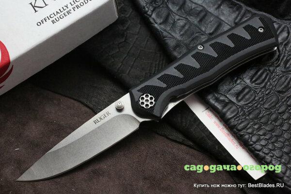 Фото Нож-полуавтомат Ruger Knives Crack-Shot™ Compact, Ken Steigerwalt Design, Stonewashed Plain Blade 80 мм. CRR1205 (CRKT)