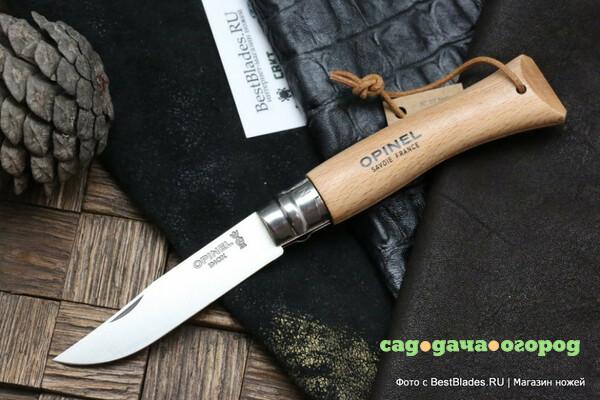 Фото Нож складной Opinel 7 с кожаным темляком, рукоять бук