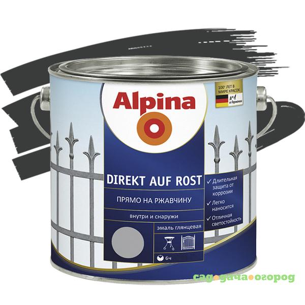 Фото Эмаль по ржавчине Alpina Direkt auf Rost гладкая RAL 9005 черная 0,75 л