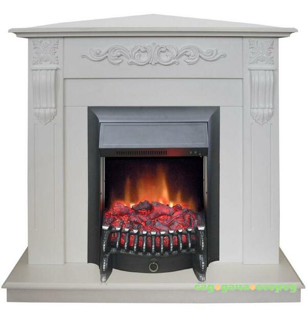 Фото Real-Flame Dominica Corner STD/EUG WT с очагом Fobos s Lux BL/BR, Majestic s Lux BL/BR