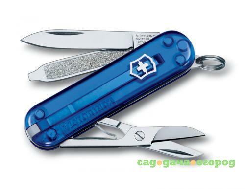 Фото Нож-брелок VICTORINOX, Classic, SD, 5,8 см, 7 функций, синий, полупрозрачный корпус