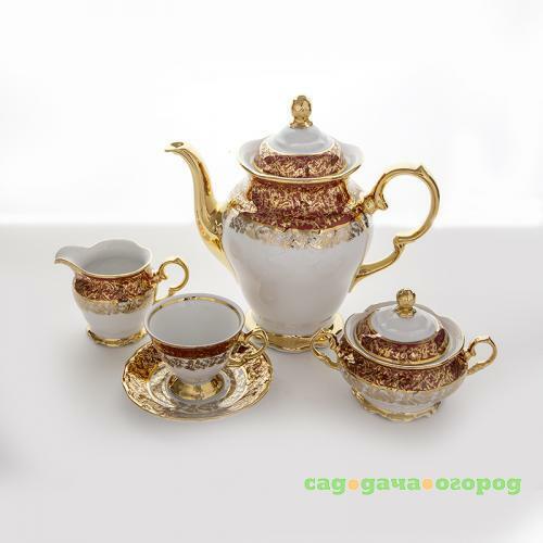 Фото Кофейный сервиз Bavarian porcelain, Лист красный, 15 предметов