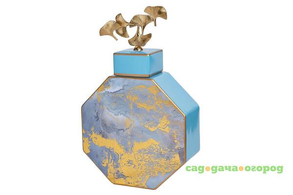 Фото Ваза керамическая голубая с золотом
