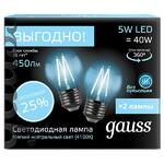 фото Лампа светодиодная Gauss 105802205P Filament Шар E27 5W 4100К 2 шт. в упаковке