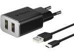 фото Сетевое зарядное устройство Deppa 2 USB 2,4 А кабель microUSB черный 11381