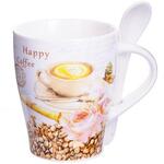 фото Кружка LORAINE, COFFEE, HAPPI COFFEE, 340 мл, с ложкой