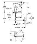 Фото №2 Смеситель для раковины Grohe Eurocube с донным клапаном и высоким изливом 23135000