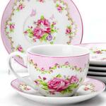 фото Чайный набор LORAINE, Цветы, 12 предметов, розовый узор
