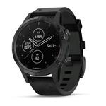 Фото №2 Спортивный навигатор Garmin FENIX 5 PLUS SAPPHIRE черные с черным кожаным ремешком (010-01988-07)