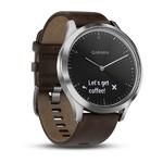 фото Спортивный навигатор Garmin VIVOMOVE HR серебряные с темно-коричневым кожаным ремешком (010-01850-24)