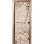 фото Дверь для сауны стеклянная Doorwood DW00936 Мишки в лесу сатин 700х1900 мм