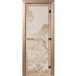 фото Дверь для сауны стеклянная Doorwood DW00920 Банька в лесу сатин 700х1900 мм